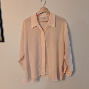 Light Pink Sheer Blouse with Lace Collar